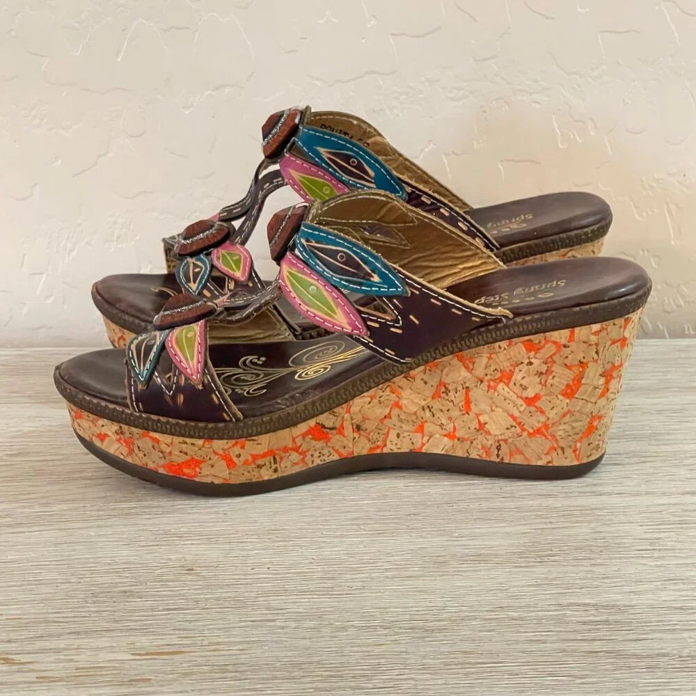 Spring Step L'artiste Bonita Sandals Platform Wedge Dragonfly Leather Colorful 6